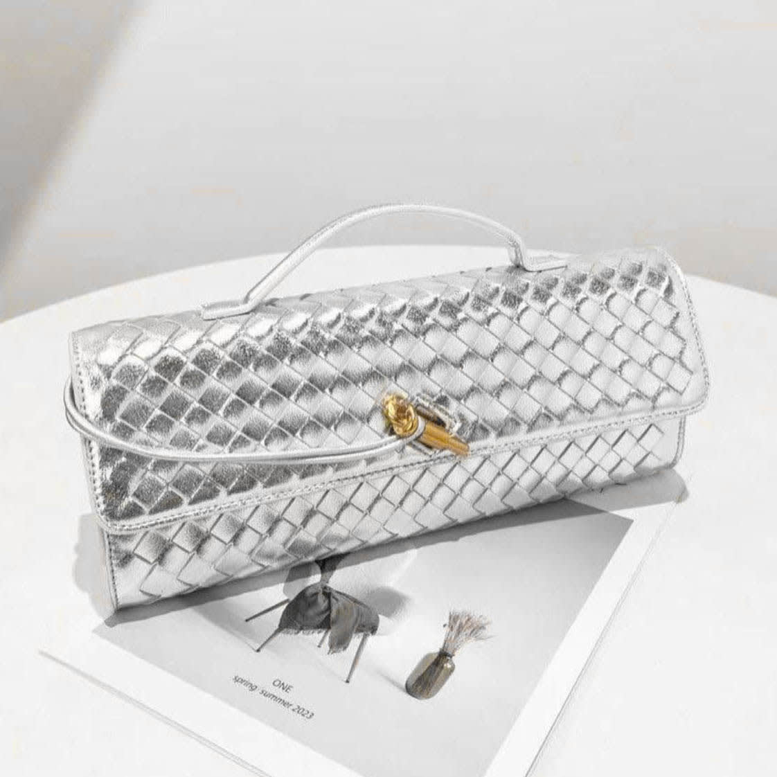 Bottega Veneta Long Andiamo Silver Clutch Bag-2