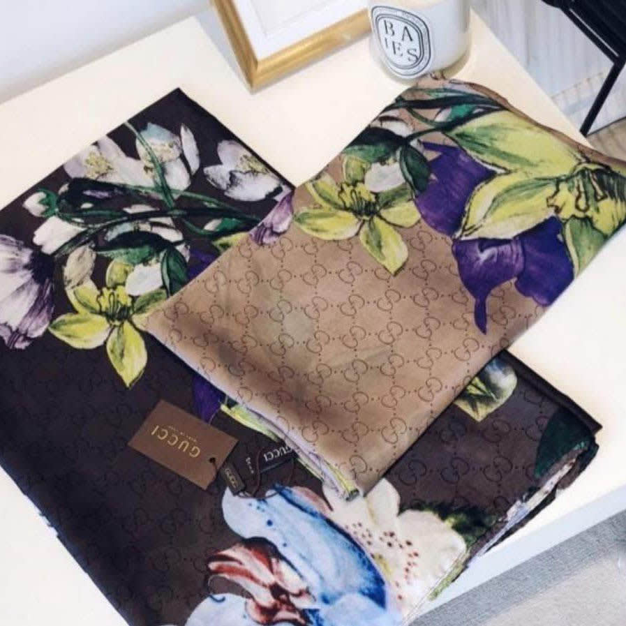 Gucci Floral Beige Silk Stole-4