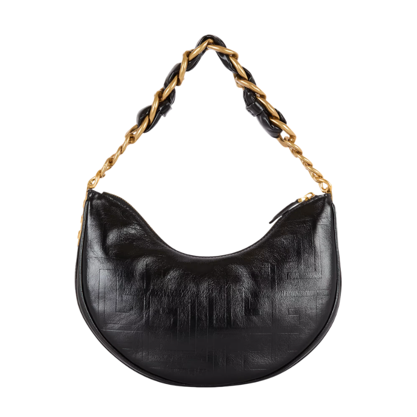 Balmain Embossed Moon Hobo Chain Black Shoulder Bag-2