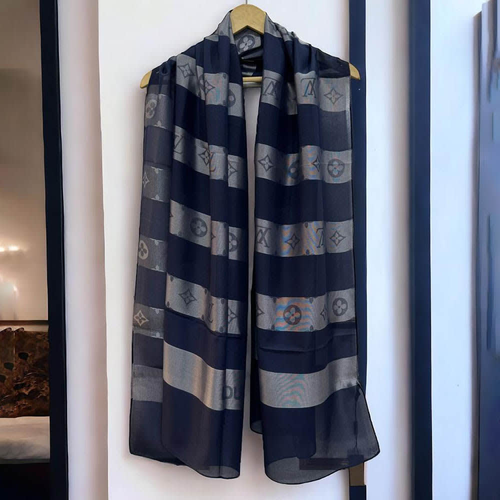 Louis Vuitton Designer Blue Cotton Silk Stole-1