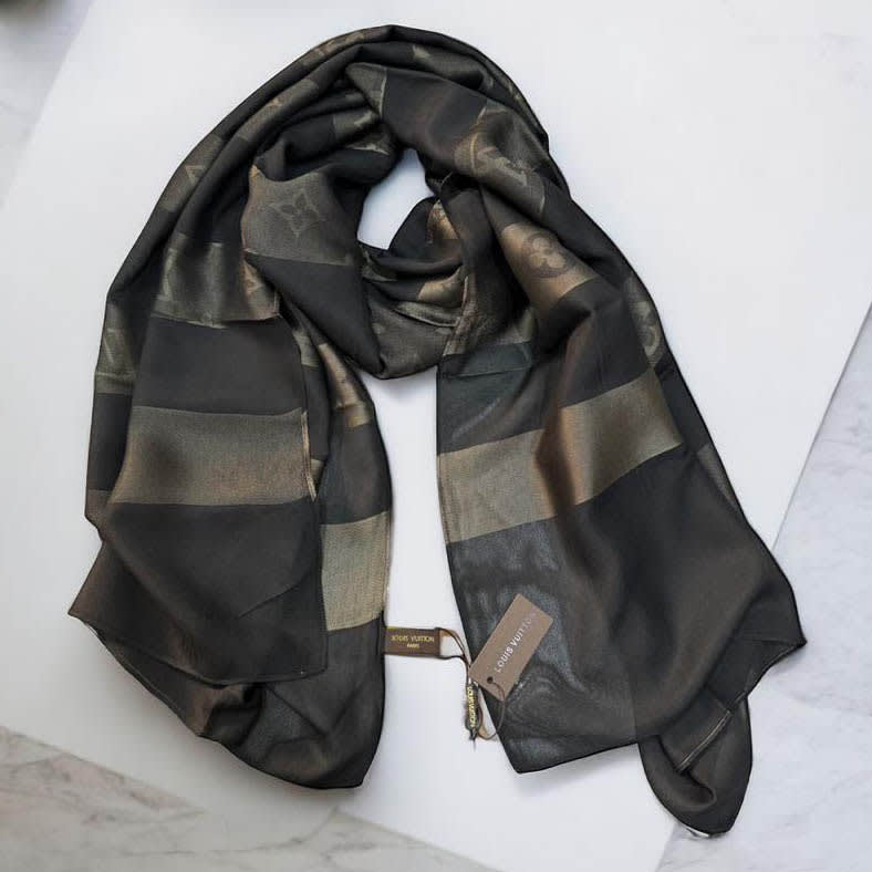 Louis Vuitton Designer Black Cotton Silk Stole-0