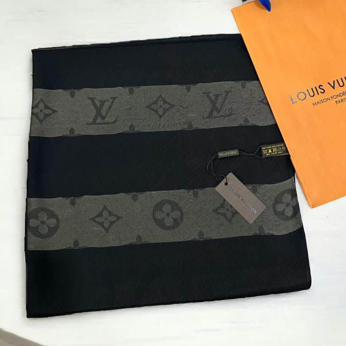 Louis Vuitton Designer Black Cotton Silk Stole-2