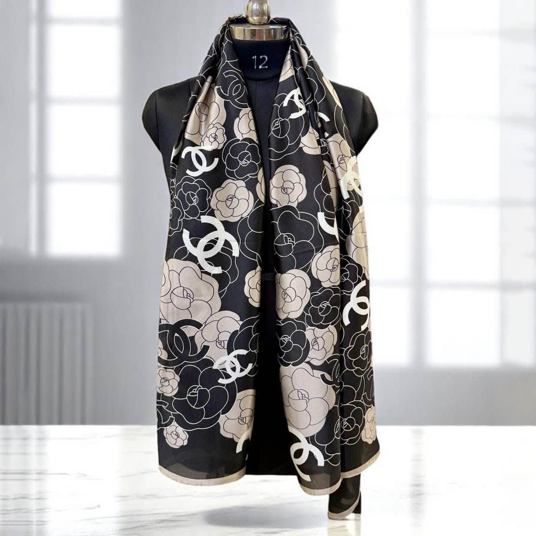 Chanel Designer Black Silk Stole-1