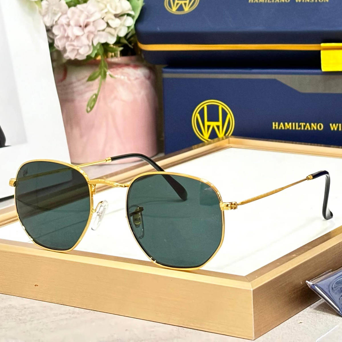 Hamiltano Winston Classic Dark Green & Golden Sunglasses-0