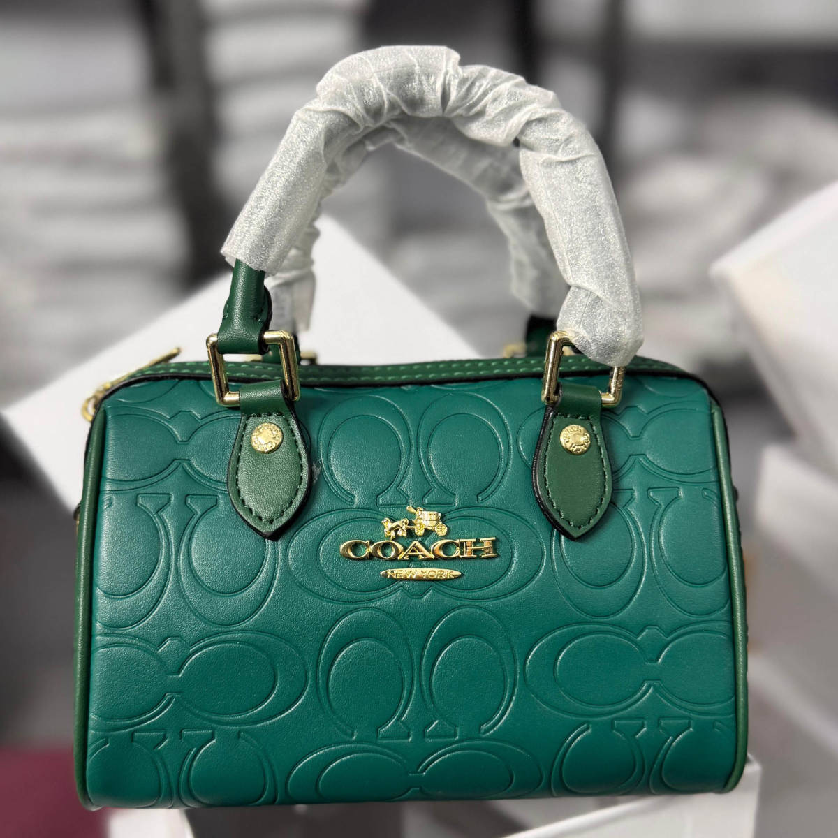 Coach Outlet mini Rowan Green Leather Speedy Bag-0