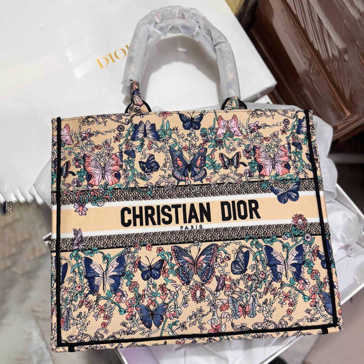 Christian Dior Book Butterfly Print Tote Bag-0
