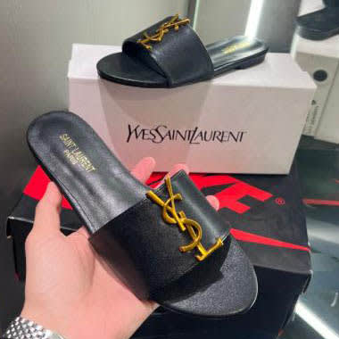 YSL Black Premium Quality Women's Flat Sandals-0