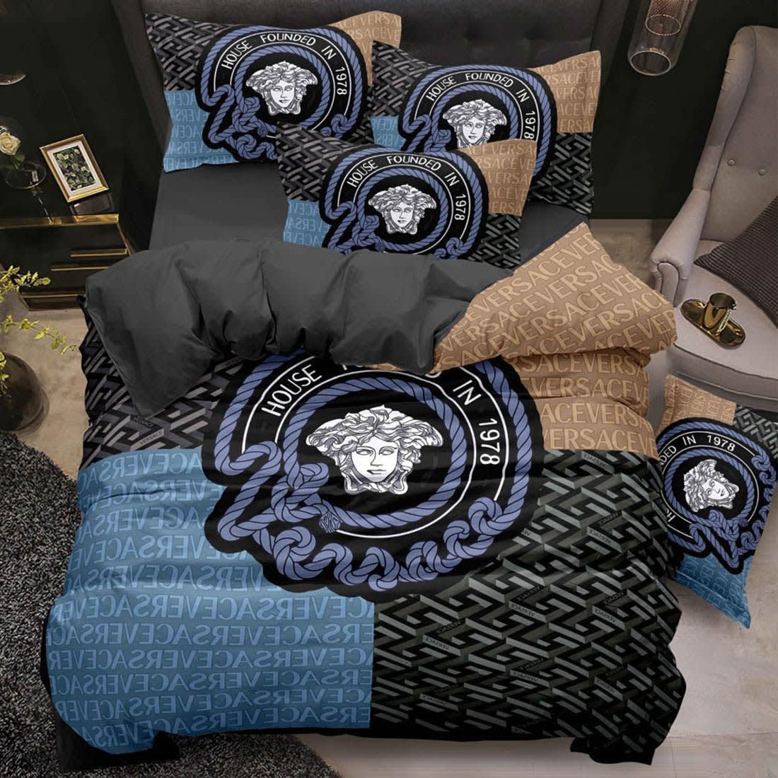 Versace Blue Premium Quality Bedsheet-0