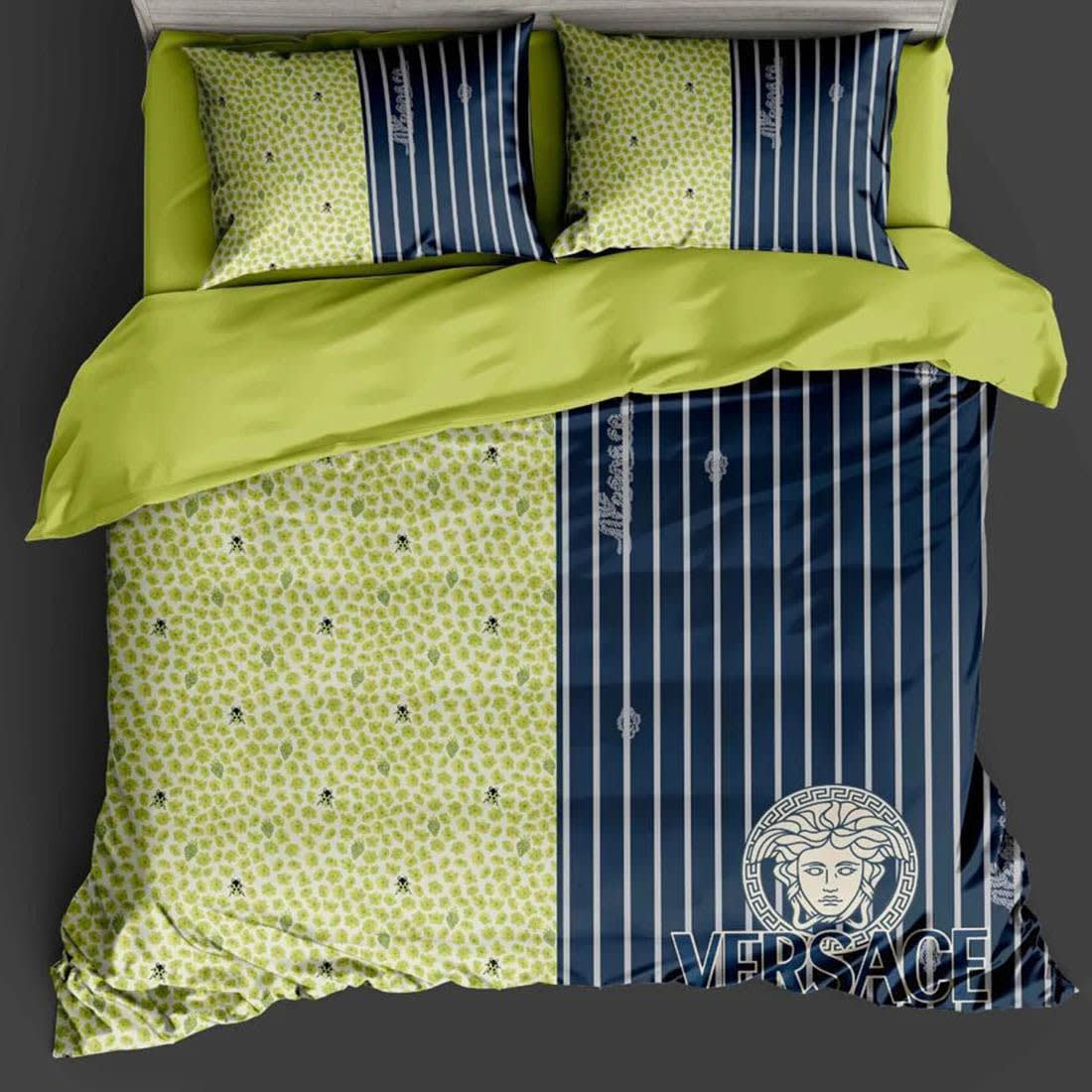 Versace Blue & Green Premium Quality Bedsheet-0