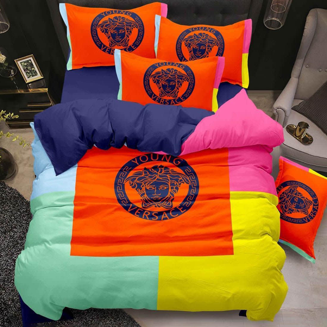 Versace Orange Premium Quality Bedsheet-0