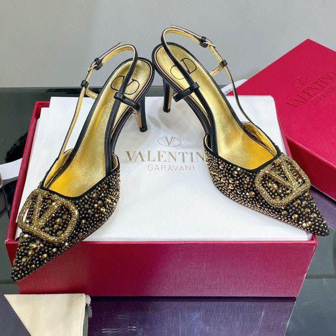 Valentino Black & Golden Premium Quality Heels Sandals-2