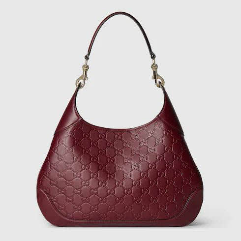 Gucci B Medium Hobo Embossed Wine Tote Bag-0