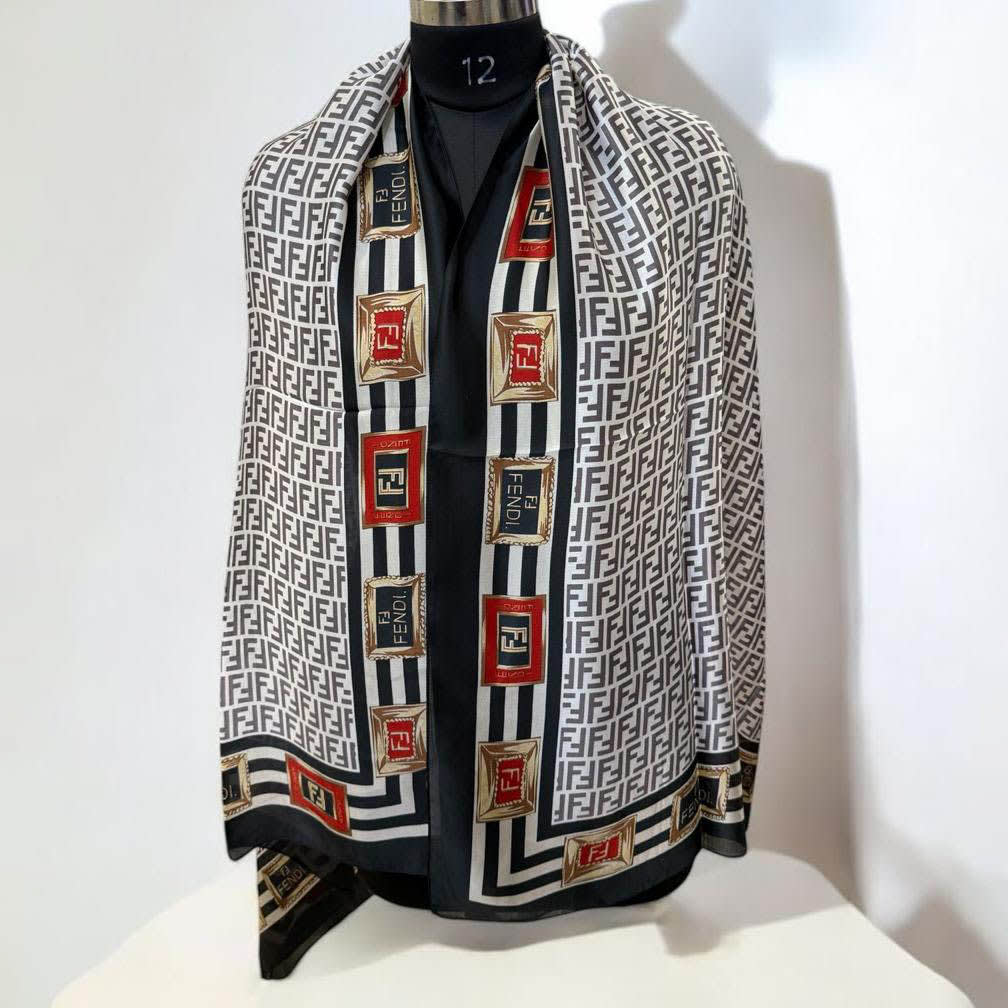 Fendi "FF" Designer Black Silk Stole-0