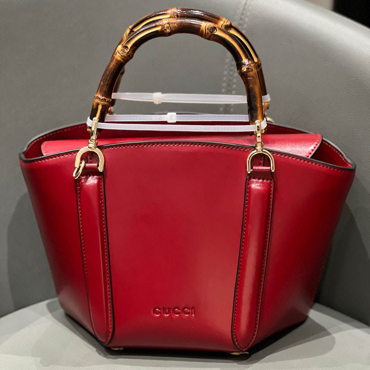 Gucci Bamboo Top Handle Red Bucket Bag-0
