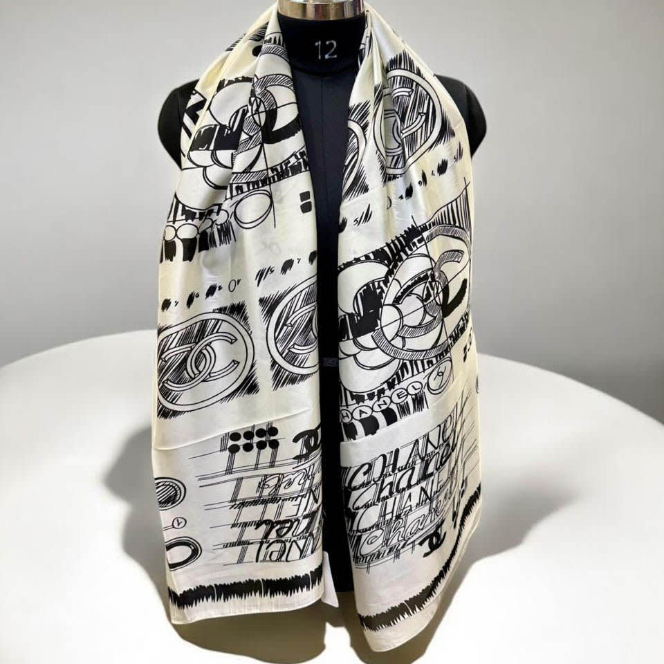 Chanel Designer White Silk Stole-1
