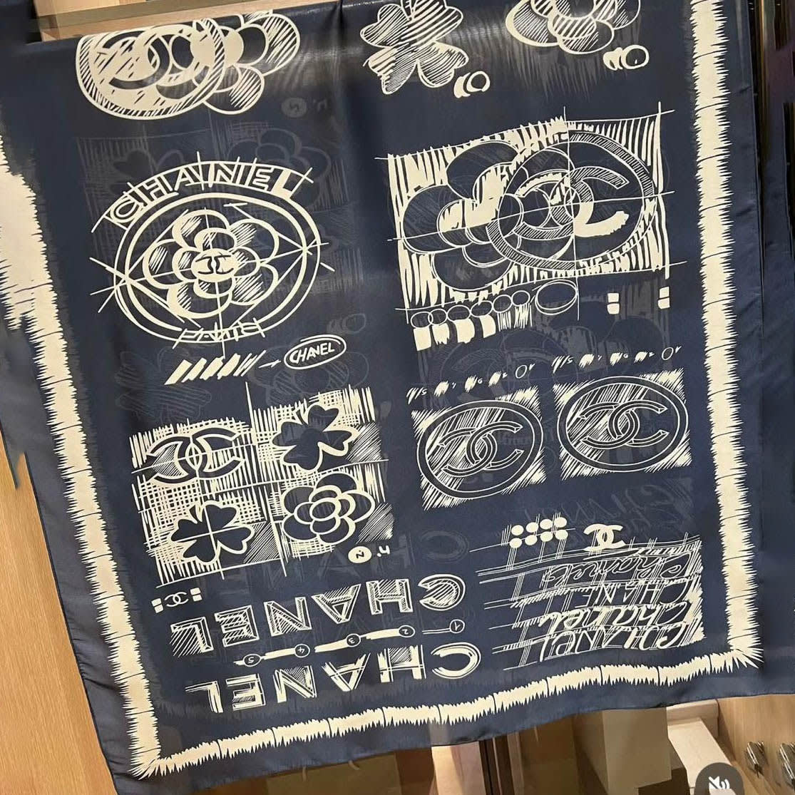 Chanel Designer Blue Silk Stole-2