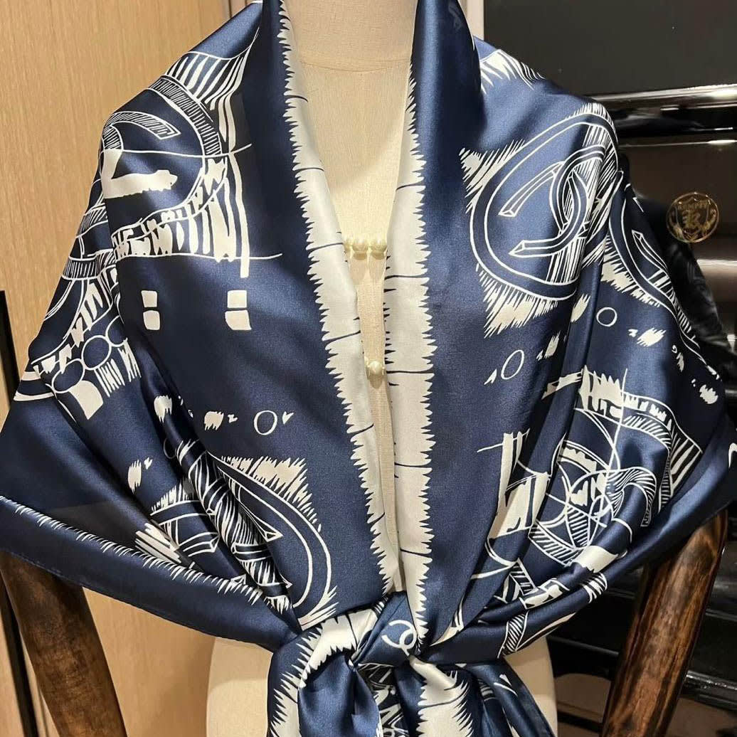 Chanel Designer Blue Silk Stole-1