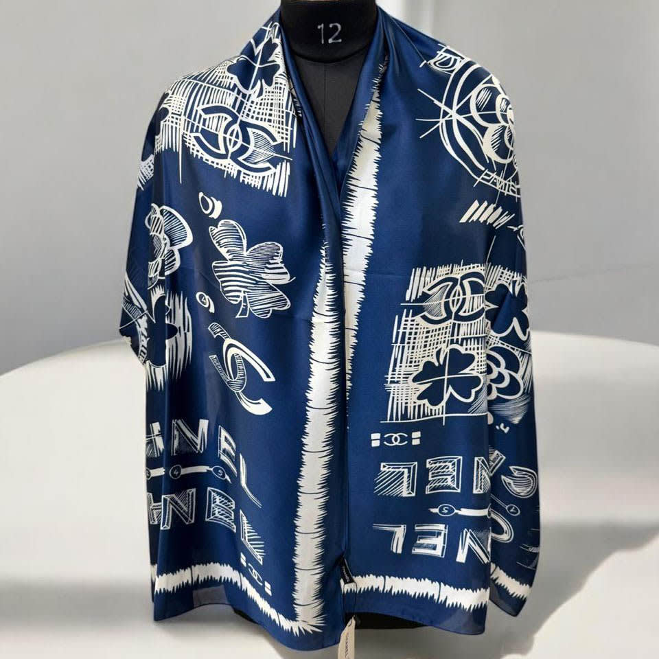 Chanel Designer Blue Silk Stole-0
