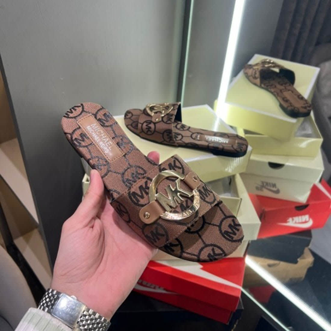 Michael Kors Beige Premium Quality Women's Flat Sandals-2