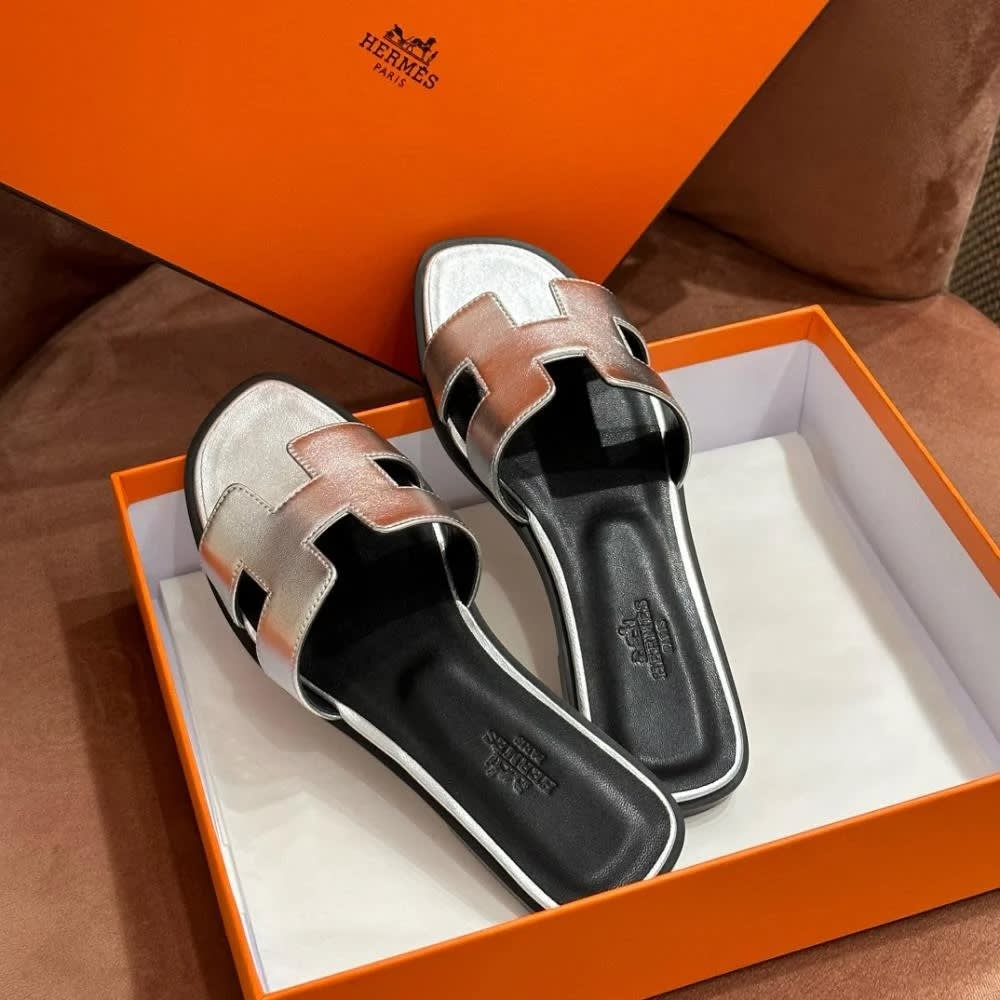 Hermes Silver Premium Quality Women's Flat Sandals-5