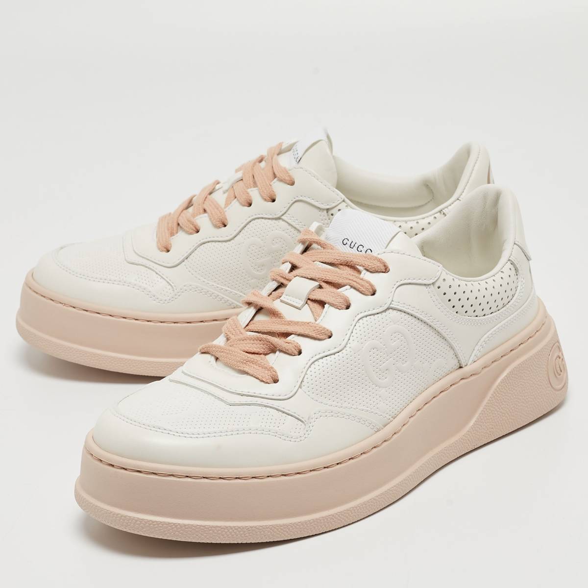 Gucci White GG Embossed Leather Low Top Sneakers-3