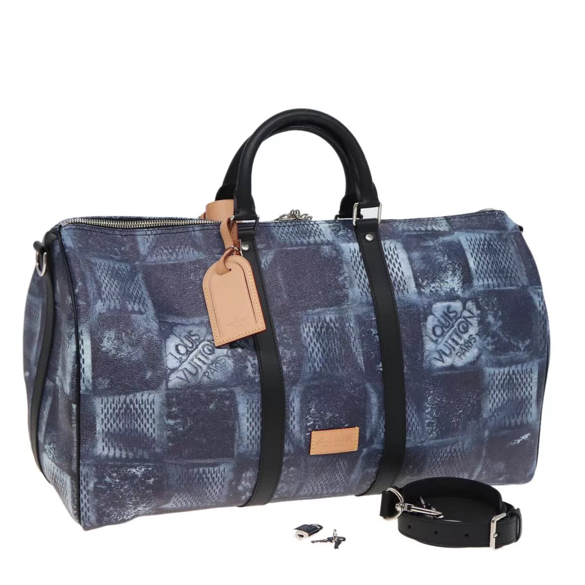 Louis Vuitton LV Damier Keepall Bandoulire Navy Blue Duffle Bag-0