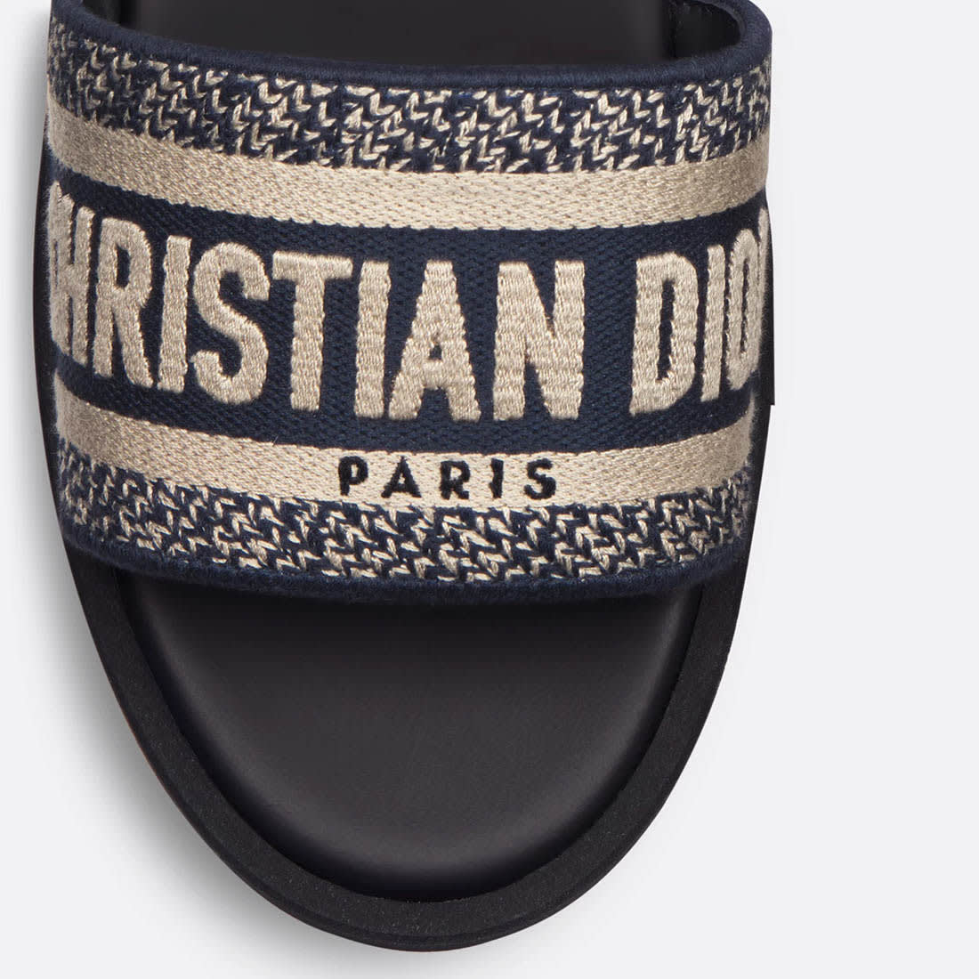 Dior Dway Platform Slide Deep Blue Embroidered Cotton Flat Sandals-5