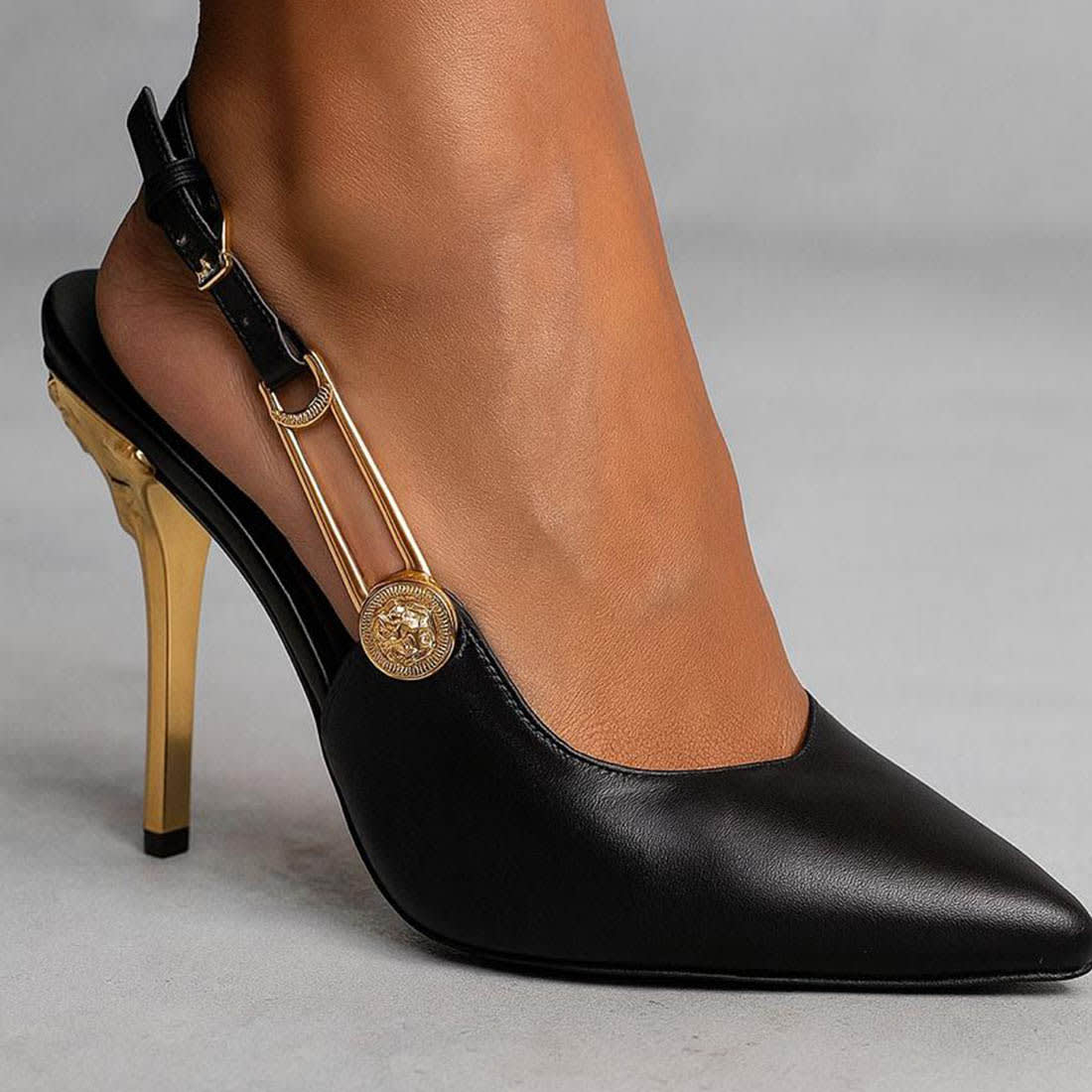 Versace Safety Pin Slingback Heels Sandals-0