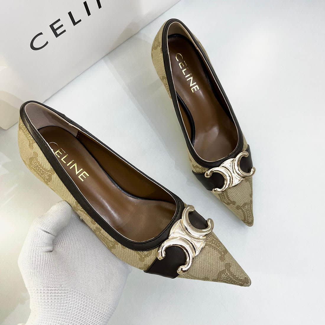 Celine Triomphe Canvas Pumps Heels Sandals-0