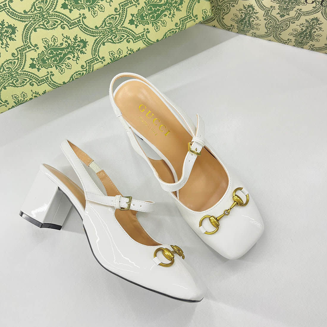 Gucci Horsebit White Heels Sandles-0