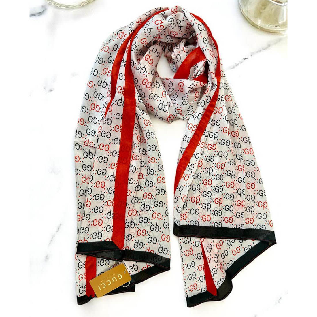 Gucci GG Monogram Logo Red Silk Stole-0