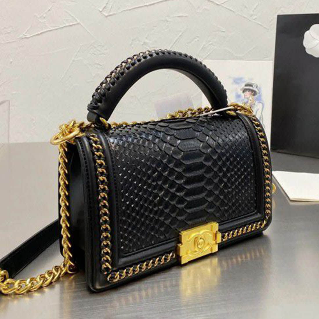 Chanel Le Boy Python Leather Bag-0