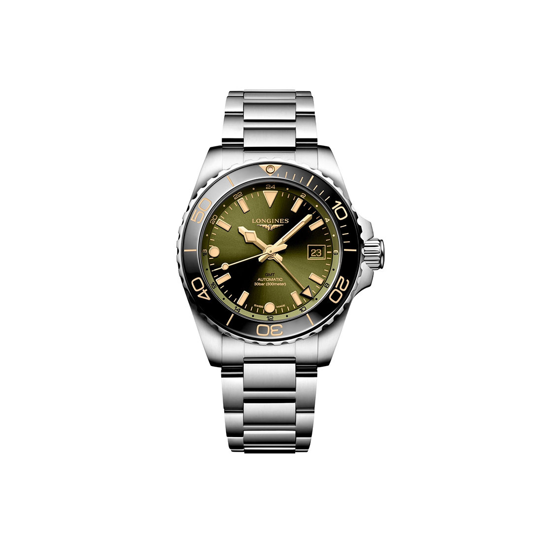 Longines HydroConquest GMT Automatic Green Dial Watch L3.790.4.06.6-0