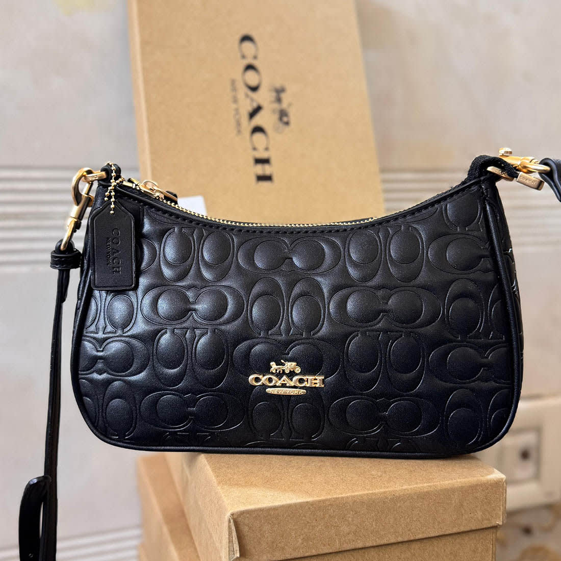 Coach Terry Embossed Black Shoulder Bag-0