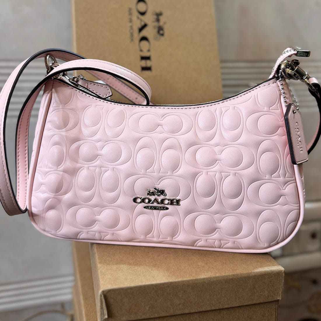 Coach Terry Embossed Pink Shoulder Bag-0