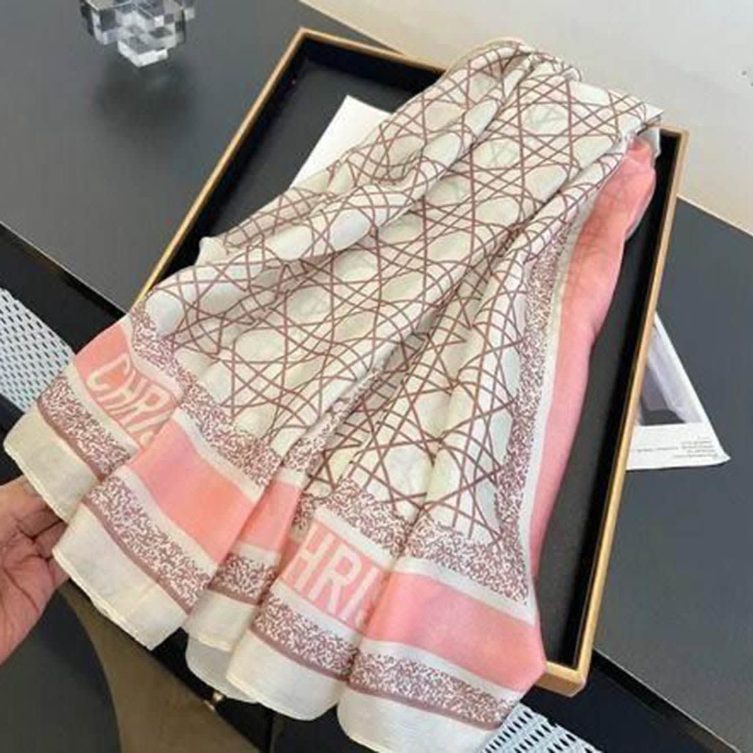 Christian Dior Premium Quality Pink & Cream Silk Stole-1