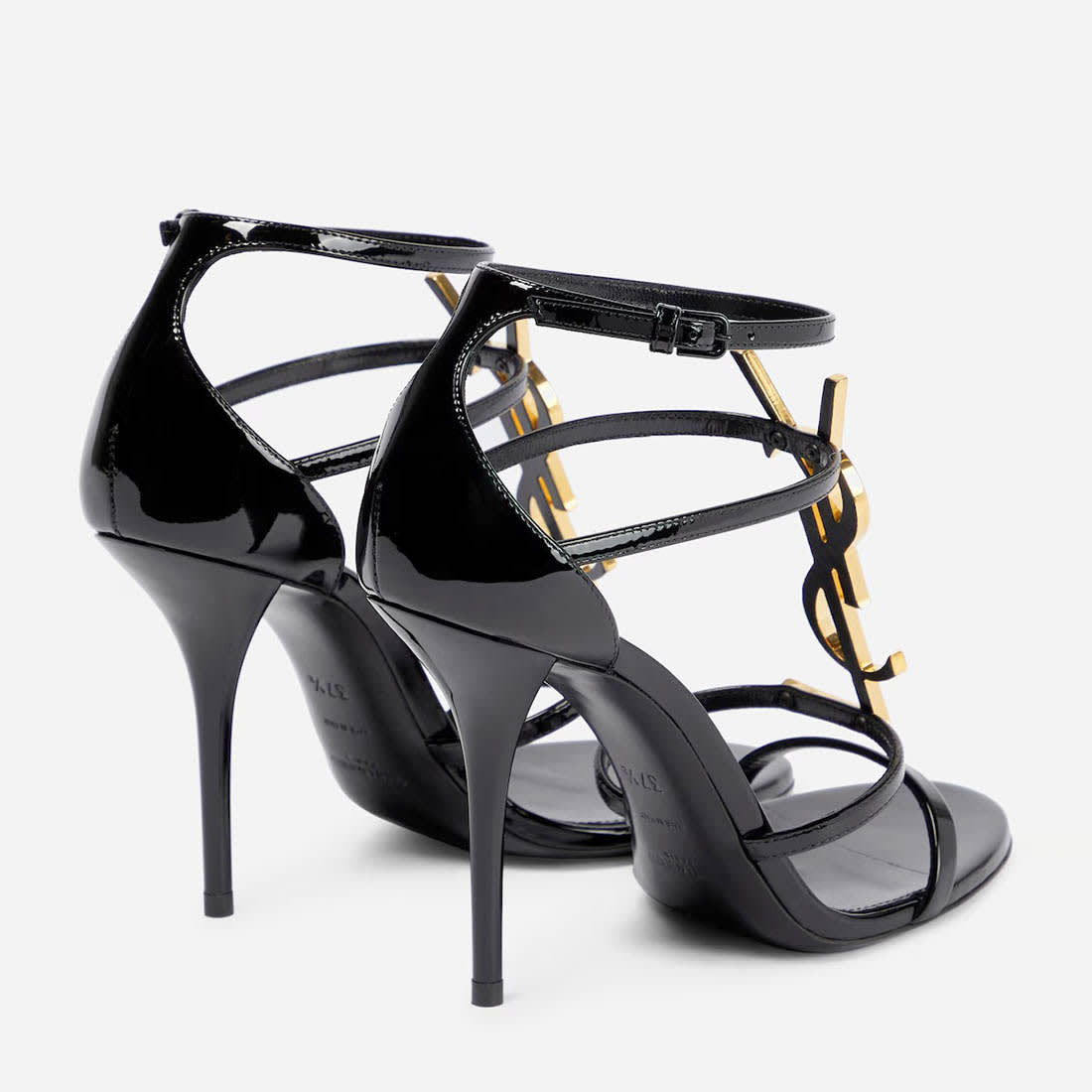 Saint Laurent Cassandra Black Leather Heel Sandals-5