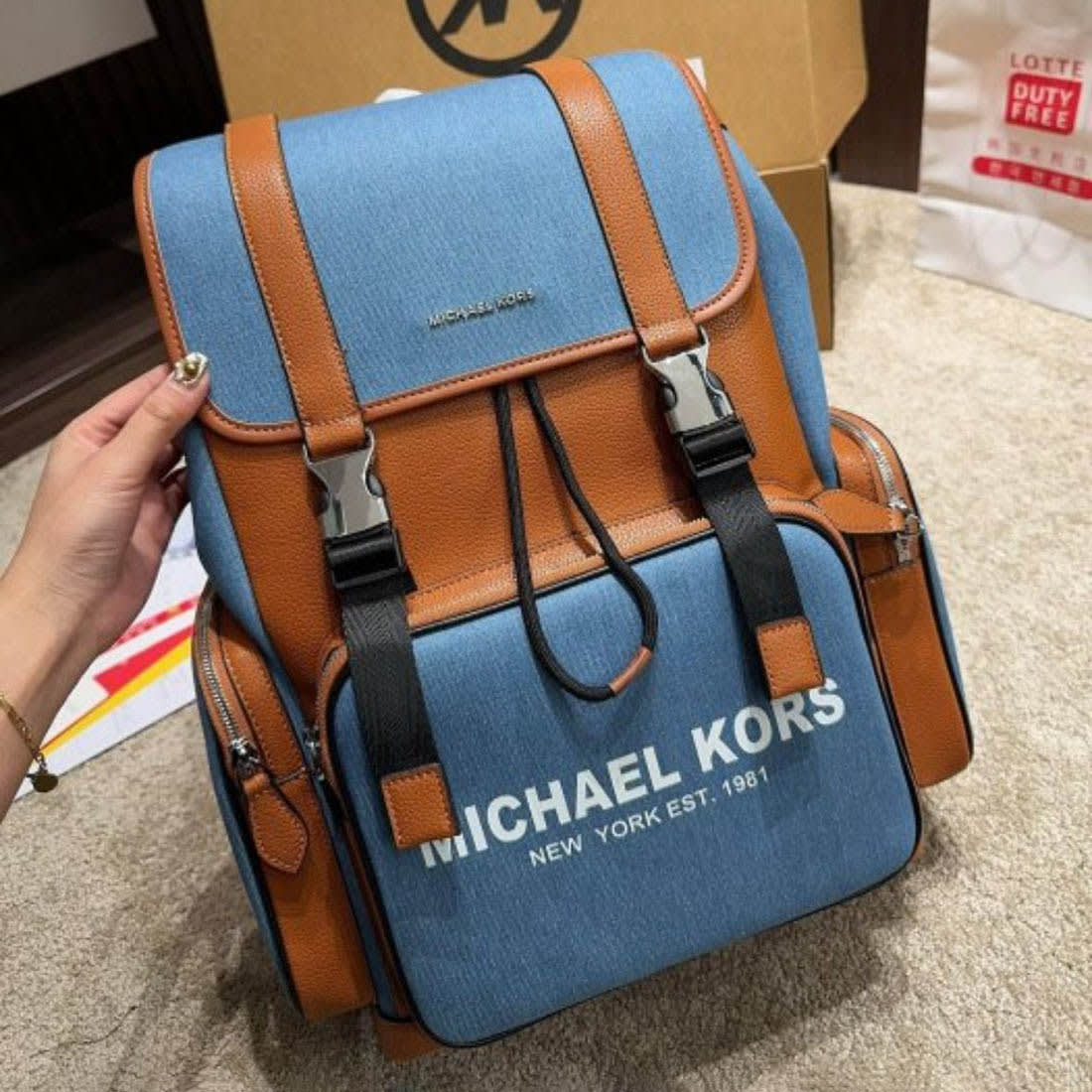 Michael Kors Cooper Denim Blue Flap Pocket Large Backpack-0