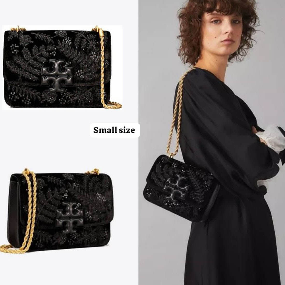 Tory Burch Eleanor Velvet Embellished Convertible Chain Shoulder Bag-2