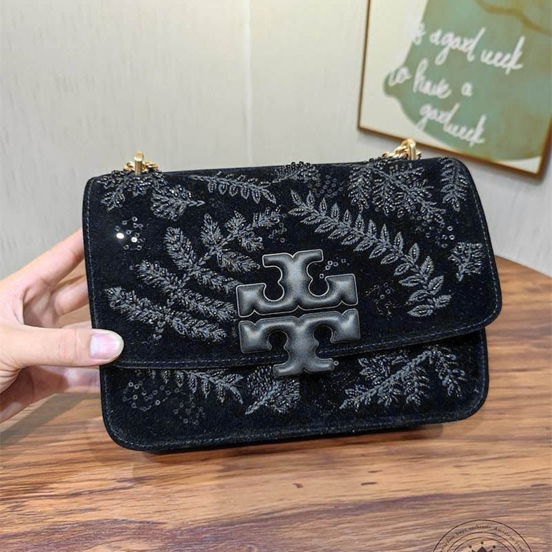 Tory Burch Eleanor Velvet Embellished Convertible Chain Shoulder Bag-0