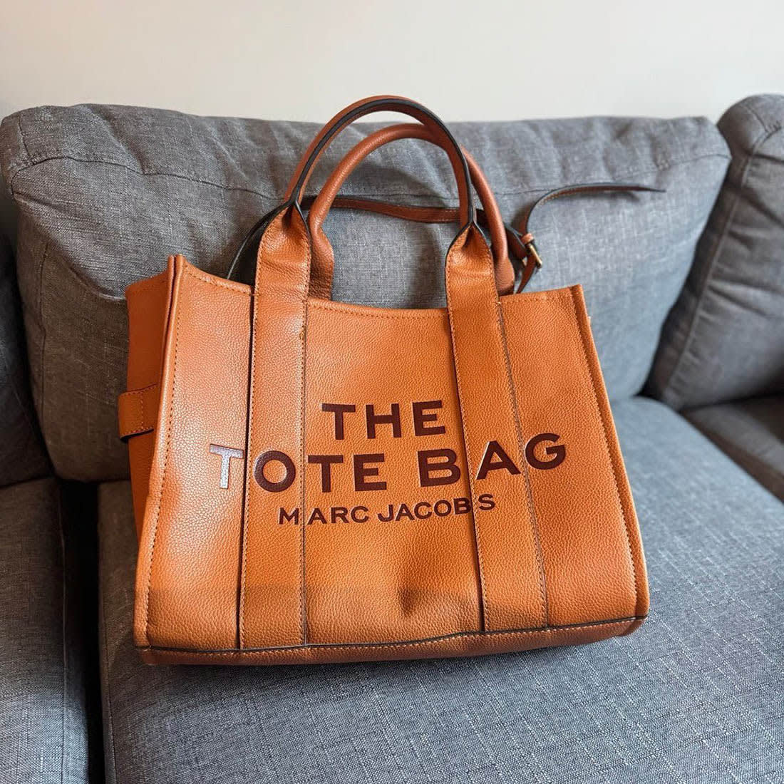 Marc Jacobs The Leather Medium Orange Tote Bag-1