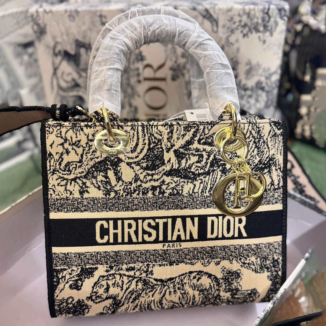 Lady Dior Jacquard Cream Handbag-1