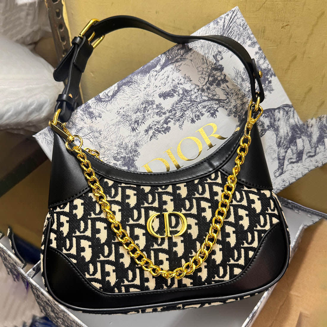 Lady Dior Jacquard Black Shoulder Bag-0