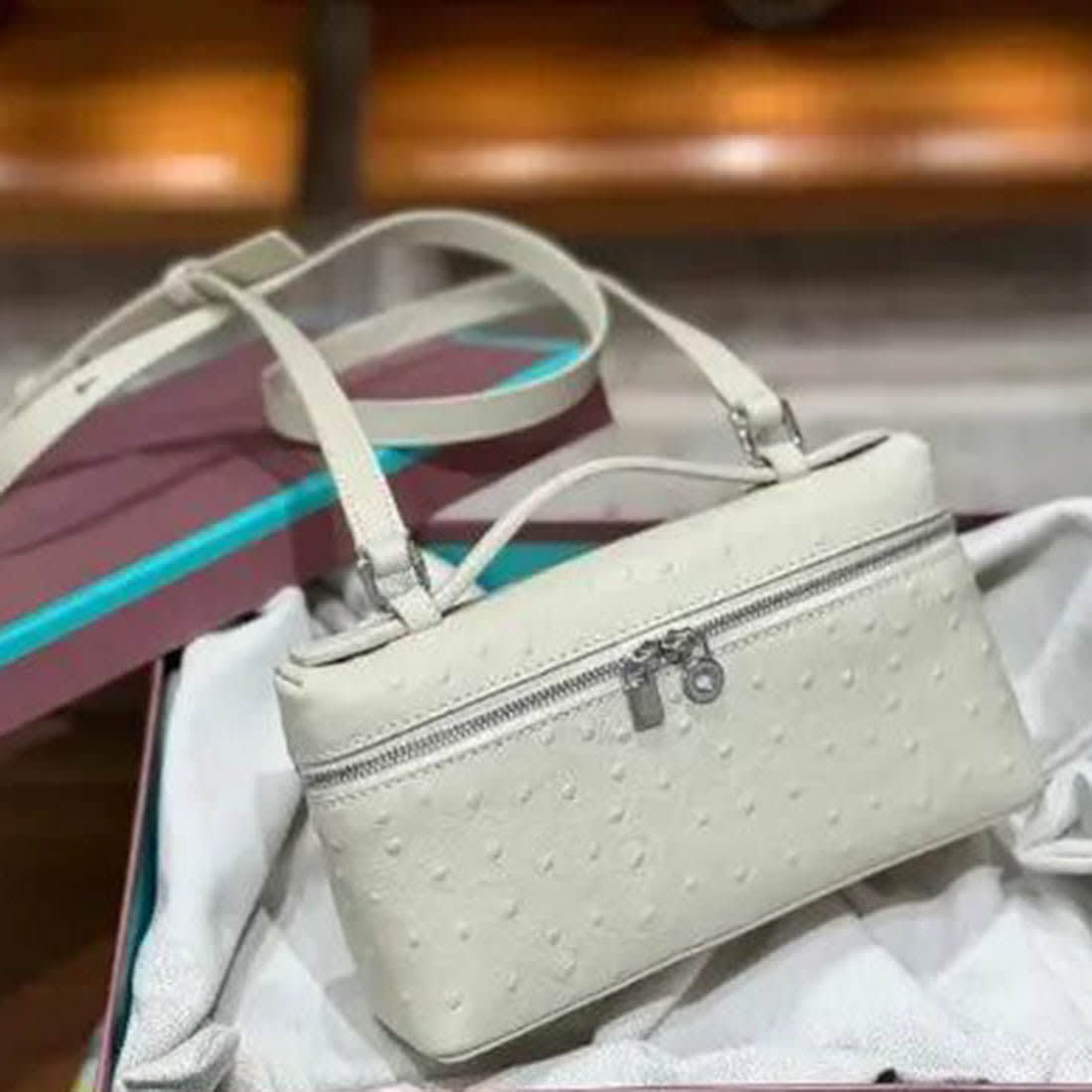 Loro Piana Ostrich White Crossbody Bag-0