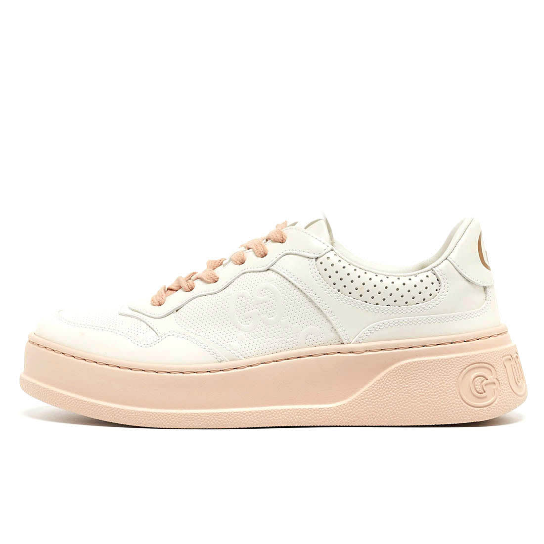 Gucci White GG Embossed Leather Low Top Sneakers-0