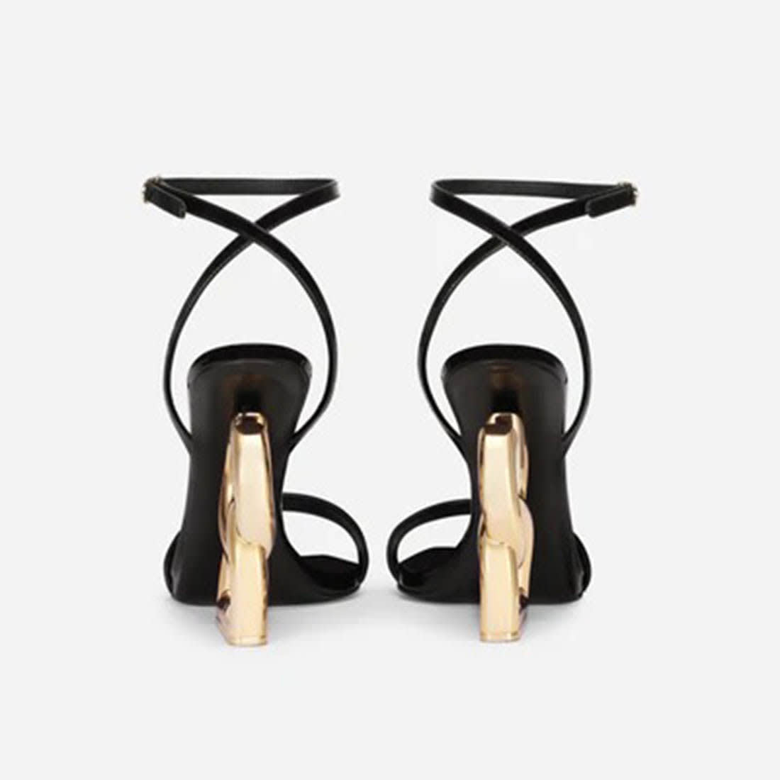 Saint Laurent Cassandra Black Leather Heel Sandals-2