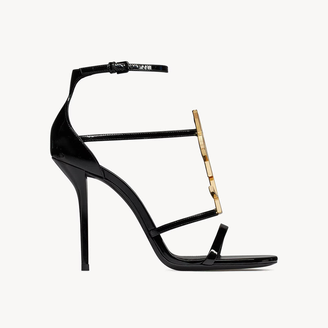 Saint Laurent Cassandra Black Leather Heel Sandals-3