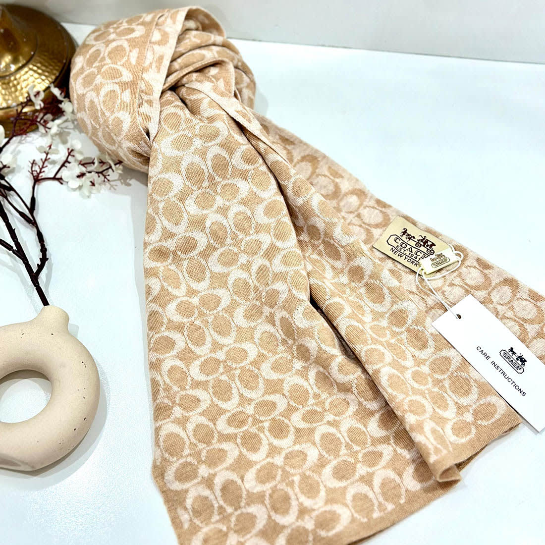 Coach Signature Cream Cashmere Muffler-1