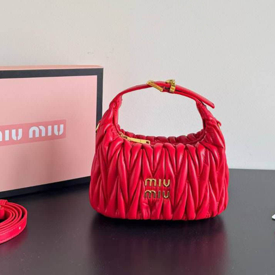 Miu Miu Wander Matlasse Small Red Hobo Bag-0