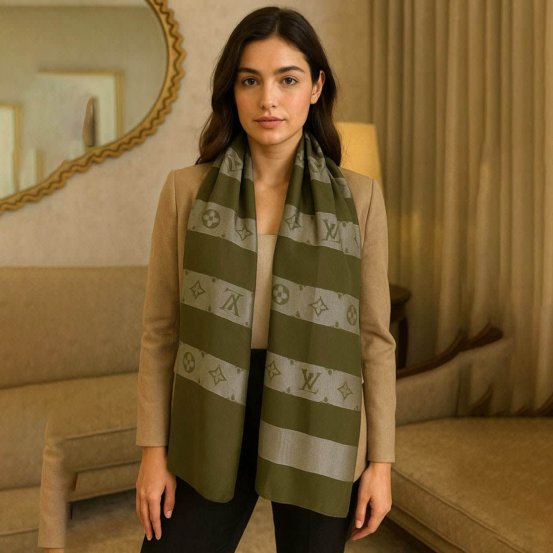 Louis Vuitton Designer Beige Cotton Silk Stole-2